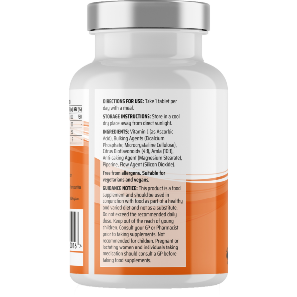 Ingredients view of Natural Options Vitamin C Tablets. These tablets contain essential Vitamin C and a blend of carefully selected ingredients, providing antioxidant support and immune system benefits. Uncover the potent formula of Vitamin C tablets for overall health and wellness.