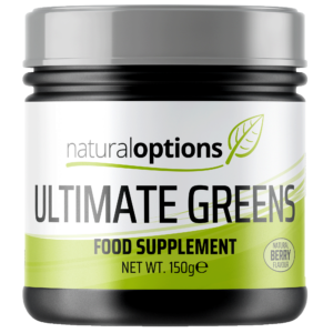 Front view of Ultimate Super Greens Berry supplements. Experience the powerful blend of nutrient-rich greens and superfoods, enriched with a delightful berry flavor. Elevate your nutrition and embrace a healthier you with Ultimate Greens .